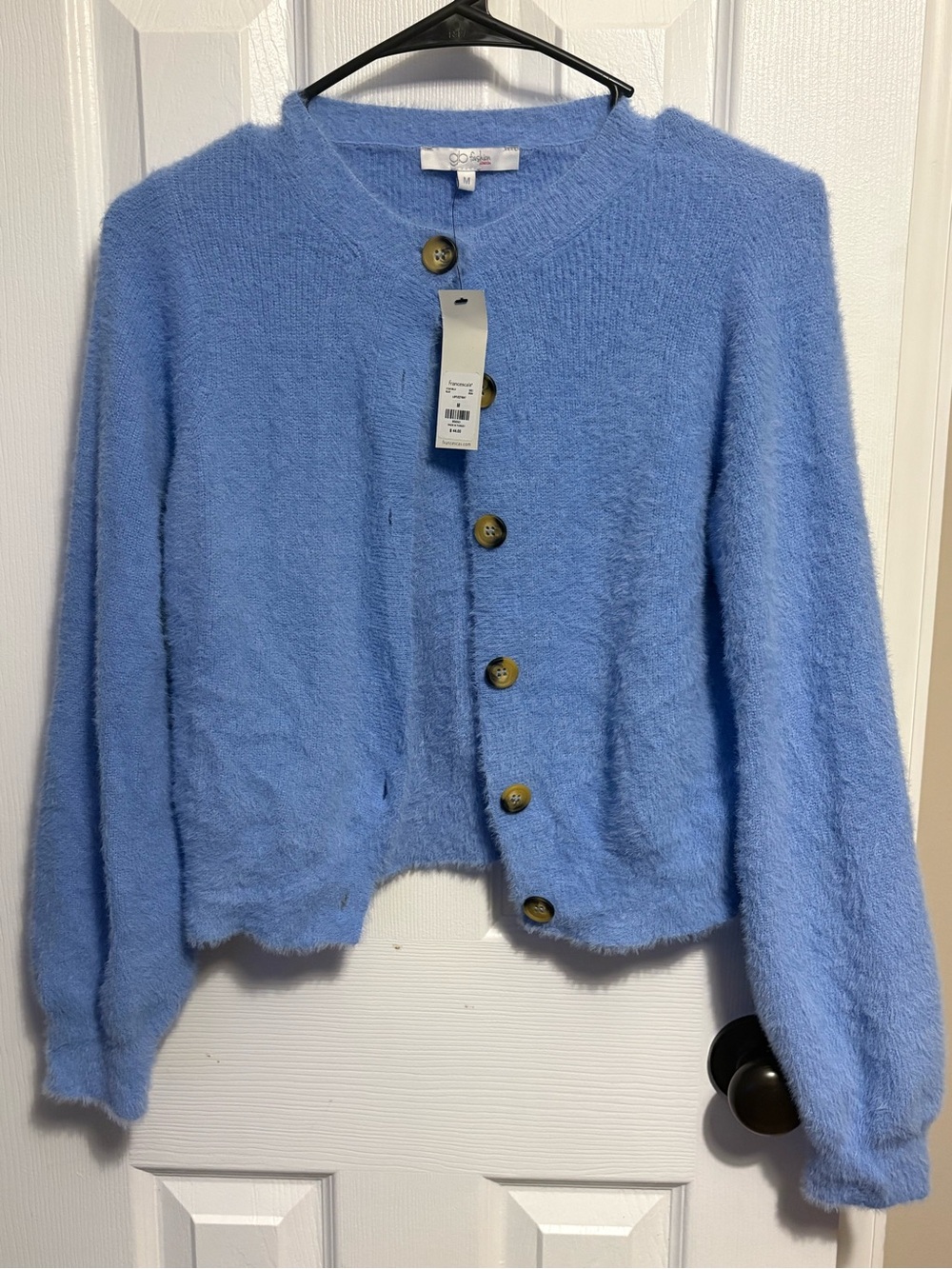 NWT Francesca's Collections Light Blue Fuzzy Button Cardigan